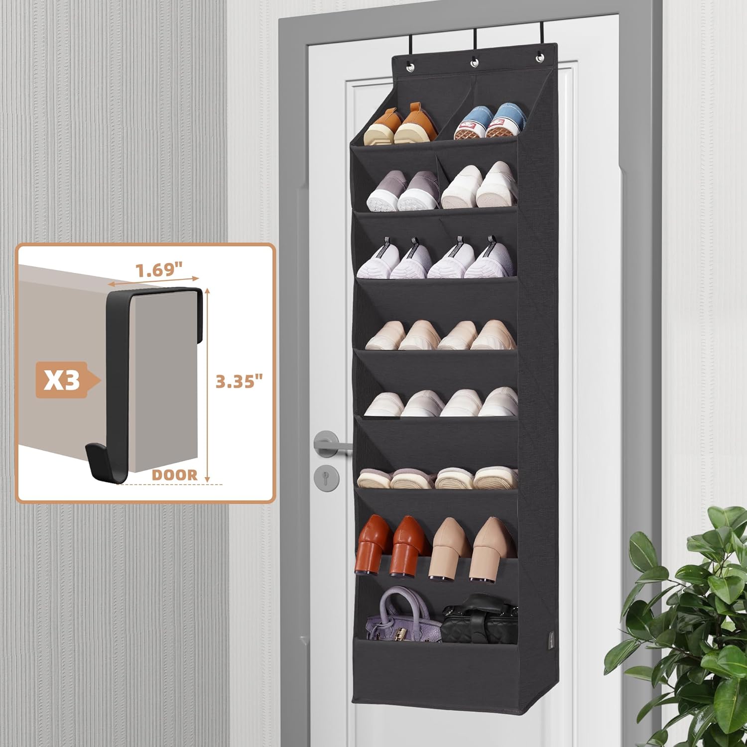 Storage Maniac Over The Door Shoe Organizer - Heavy-Duty Hanging Rack with Deep Pockets | Black, 1 Pack
