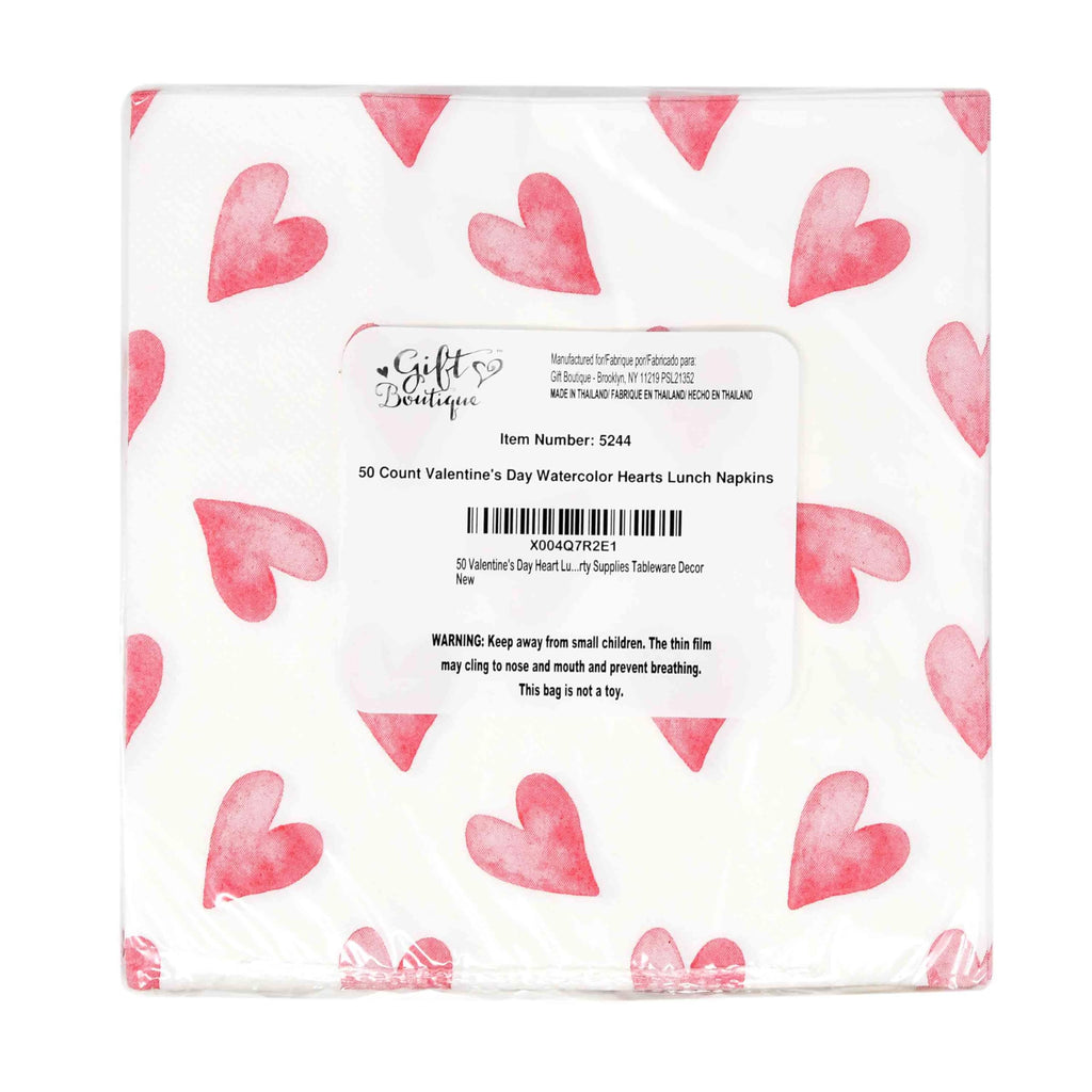 Gift Boutique Watercolor Heart Lunch Napkins, 50 Count 3-Ply Paper Napkins for Valentine’s Day Parties, Showers, Weddings & Events