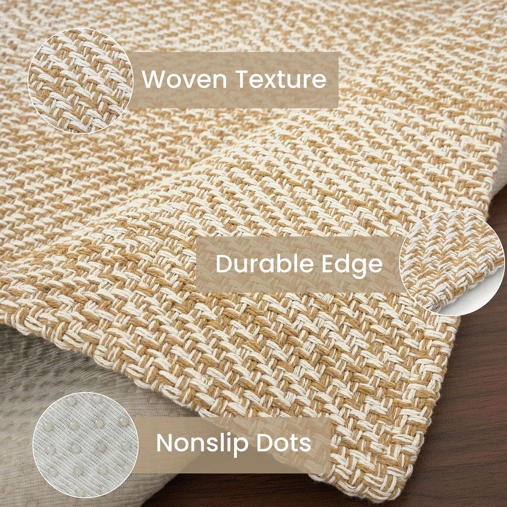 IOHOUZE Washable Runner Rug 2x6 Non Slip Runners for Hallways Entryway Runner Indoor, Kitchen Rugs Woven Cotton Floor Carpet for Kitchen Hall Entrance Bedroom, Warm Beige/Orange/Apricot
