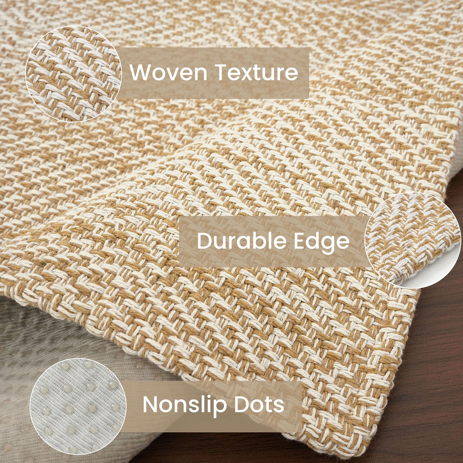 IOHOUZE Washable Runner Rug 2x6 Non Slip Runners for Hallways Entryway Runner Indoor, Kitchen Rugs Woven Cotton Floor Carpet for Kitchen Hall Entrance Bedroom, Warm Beige/Orange/Apricot