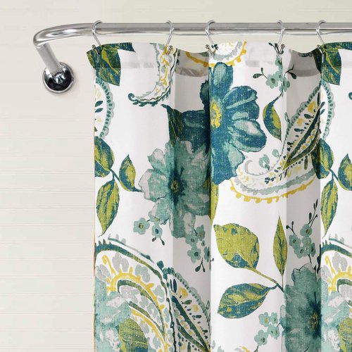 Lush Decor Floral Paisley Shower Curtain Single 72" W x 72" L Blue - Floral Shower Curtains for Bathroom - Green Bathroom Curtain