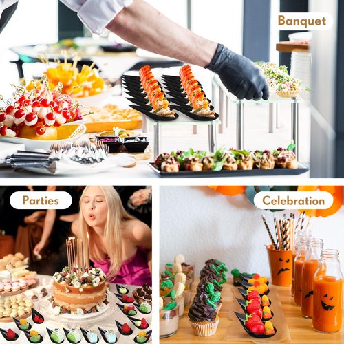 Gandeer 600 Pcs 4 Inch Plastic Appetizer Spoons Tasting Disposable Mini Appetizer Plates Tear Drop Serving Dessert Teardrop Asian Spoon for Party Dessert Dishes Catering (Black)