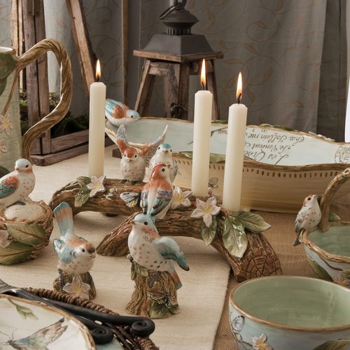Fitz & Floyd Toulouse Bird Candlestick Holder, 16 Inch, Blue