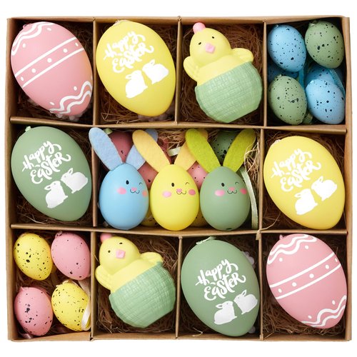 Valery Madelyn 35Pcs Easter Eggs Ornaments Tree Decorations, Pastel Pink Blue Plastic Easter Eggs Bulk Tree Ornaments, 1.2"-2.4" Shatterproof Decorative Hanging Egg for Spring Party Decor