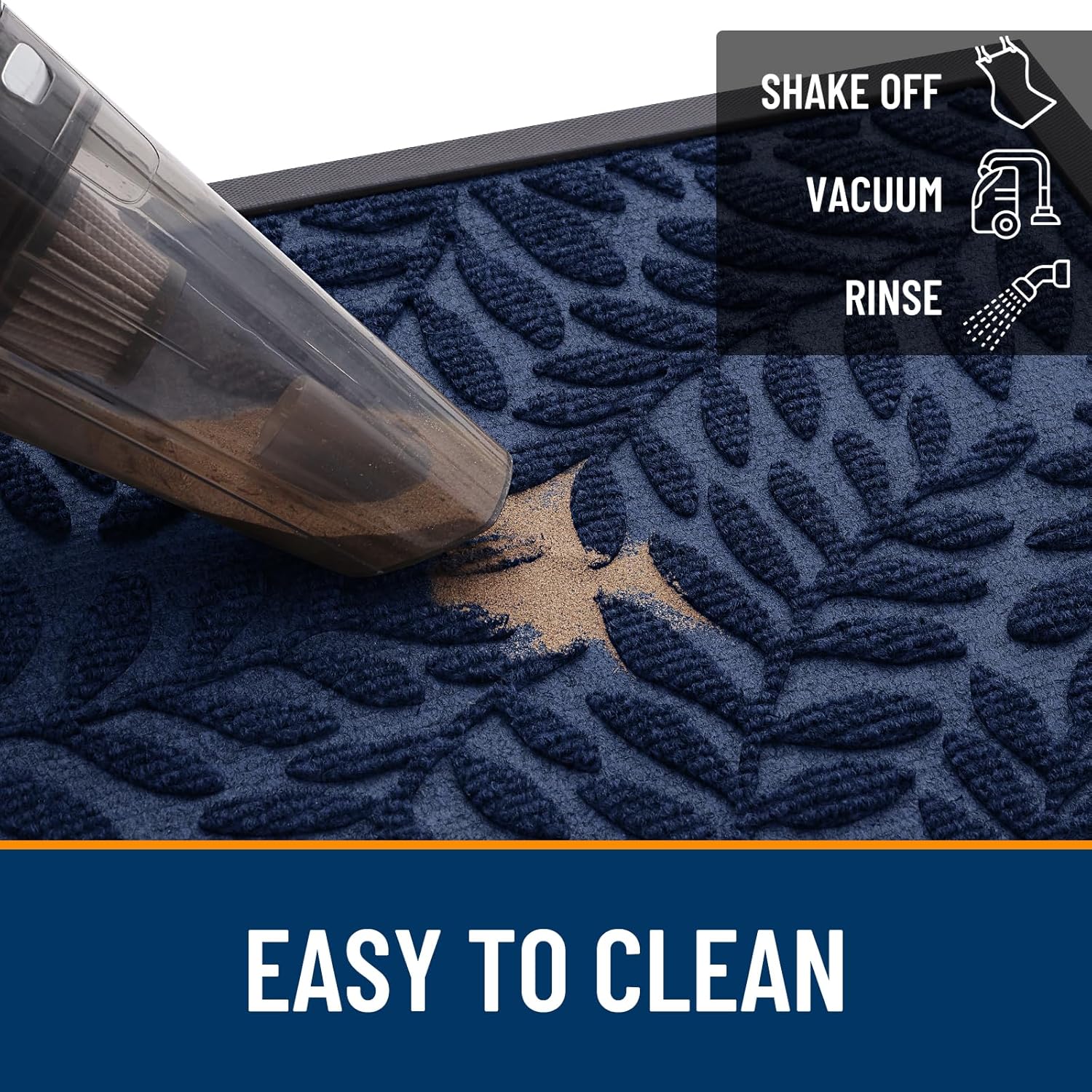 OLANLY Indoor Outdoor Door Mat - Waterproof All-Weather Doormat | 29.5x17, Sturdy Natural Rubber, Navy Blue