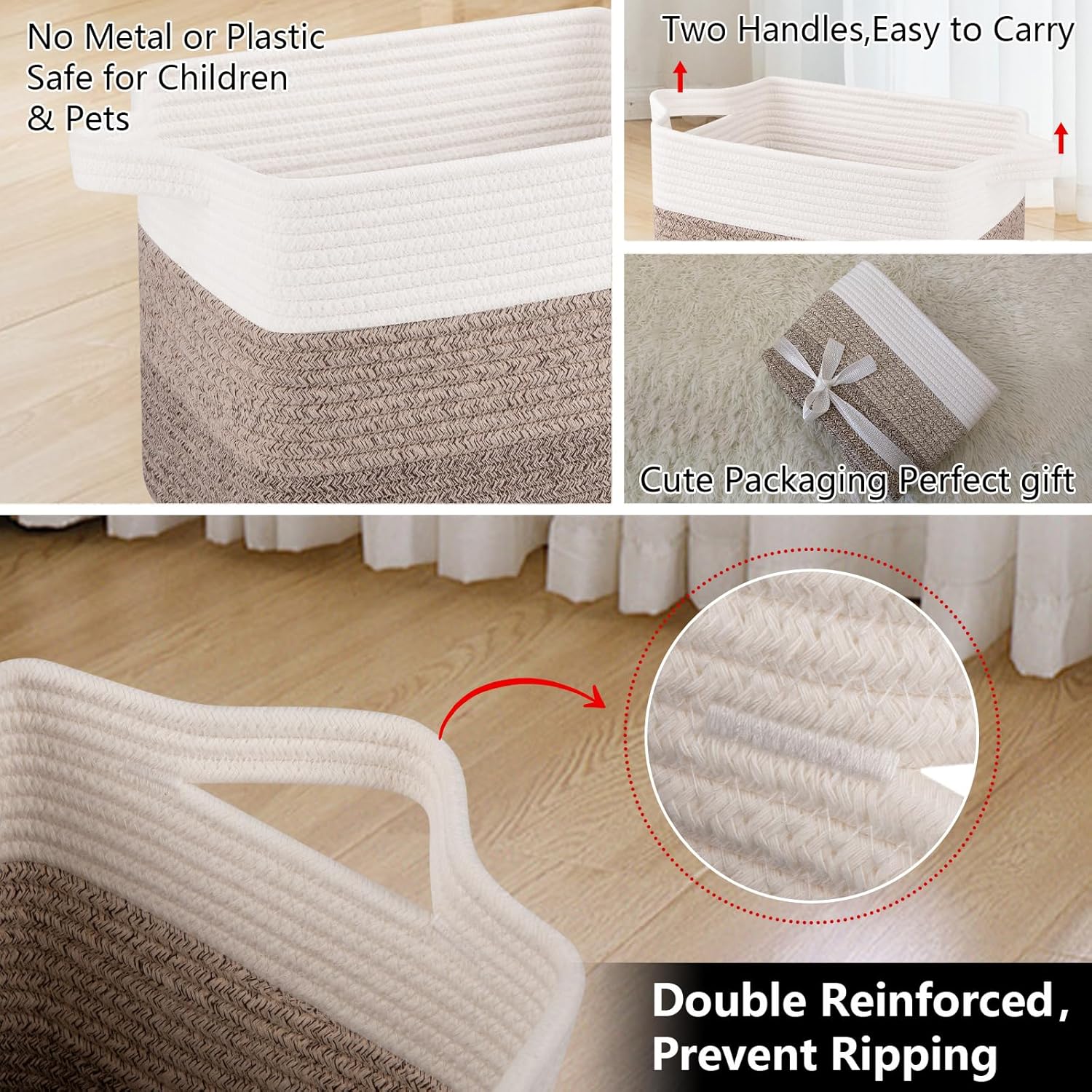 OIAHOMY Woven Storage Baskets - Cotton Rope Baskets for Toys & Towels | Pack of 3, Gradient Yellow