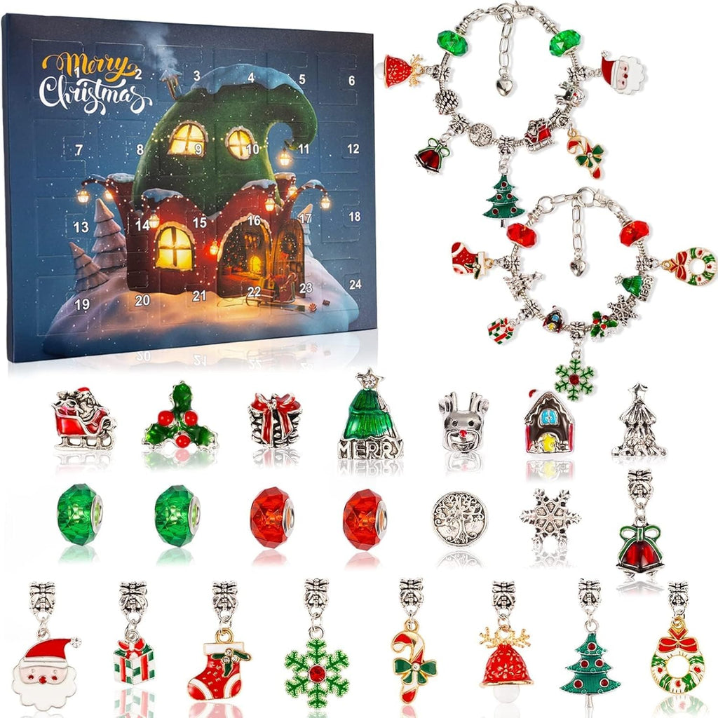 Regine Switzerland Christmas Advent Calendar Bracelets - 24-Day DIY Jewelry Kit with 22 Charms & 2 Bracelets for Girls