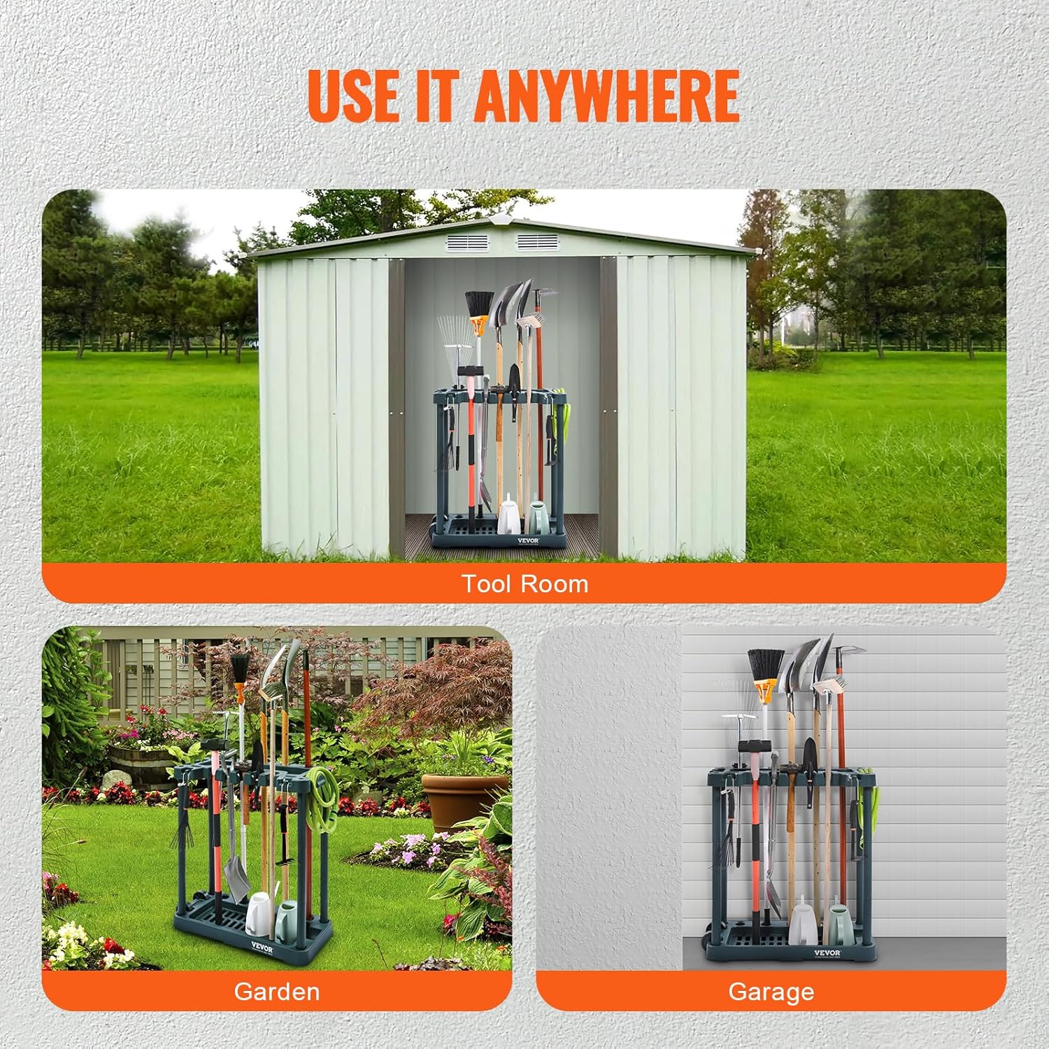 VEVOR Garden Tool Organizer - 10 Slot Yard Tool Tower Rack for Garage Storage & Organization