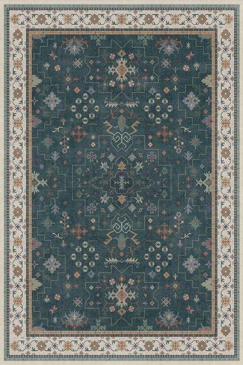 Hazo Haus Dark Green 4x6 Area Rug - Modern Vintage Boho Floral Design, Washable & Non-Slip for Home & Office
