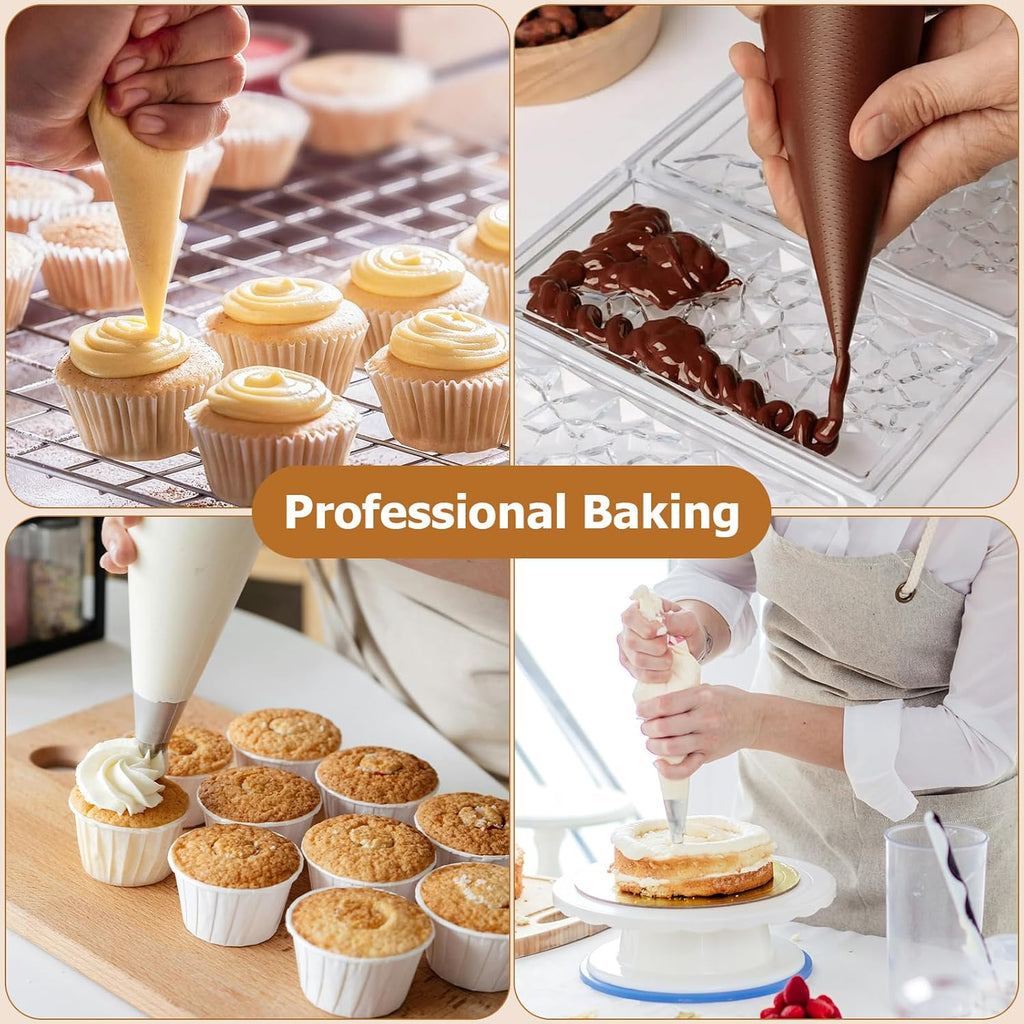 Tamodan 14-Inch Tipless Piping Bags - 100PCS Extra Thick Non-Slip Disposable Icing & Frosting Bags for Cakes, Cupcakes, Cookies