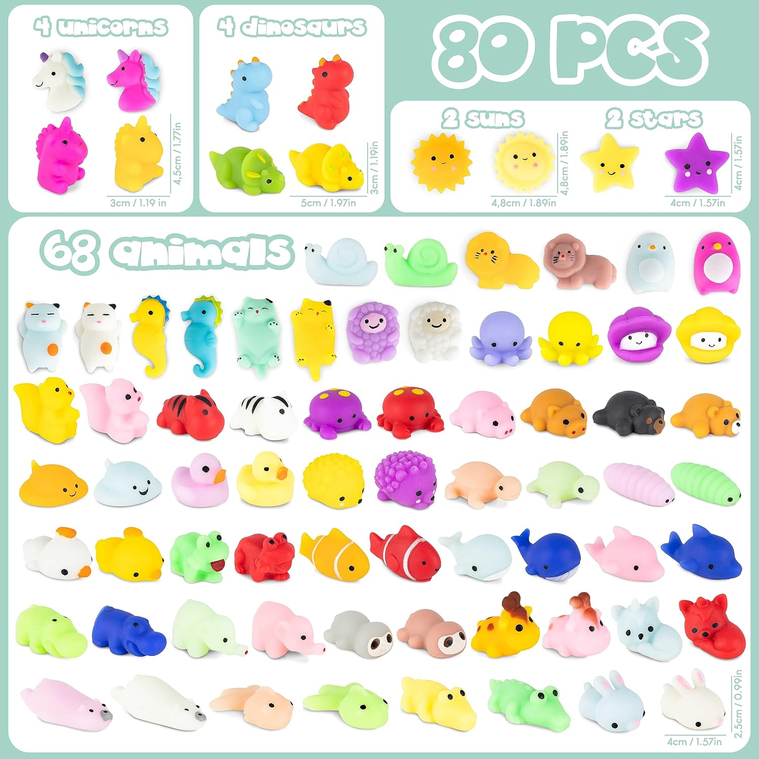 BONNYCO Mochi Squishy Toys - Bulk Pack of 80 for Kids' Party Favors | Perfect Goodie Bag Stuffers