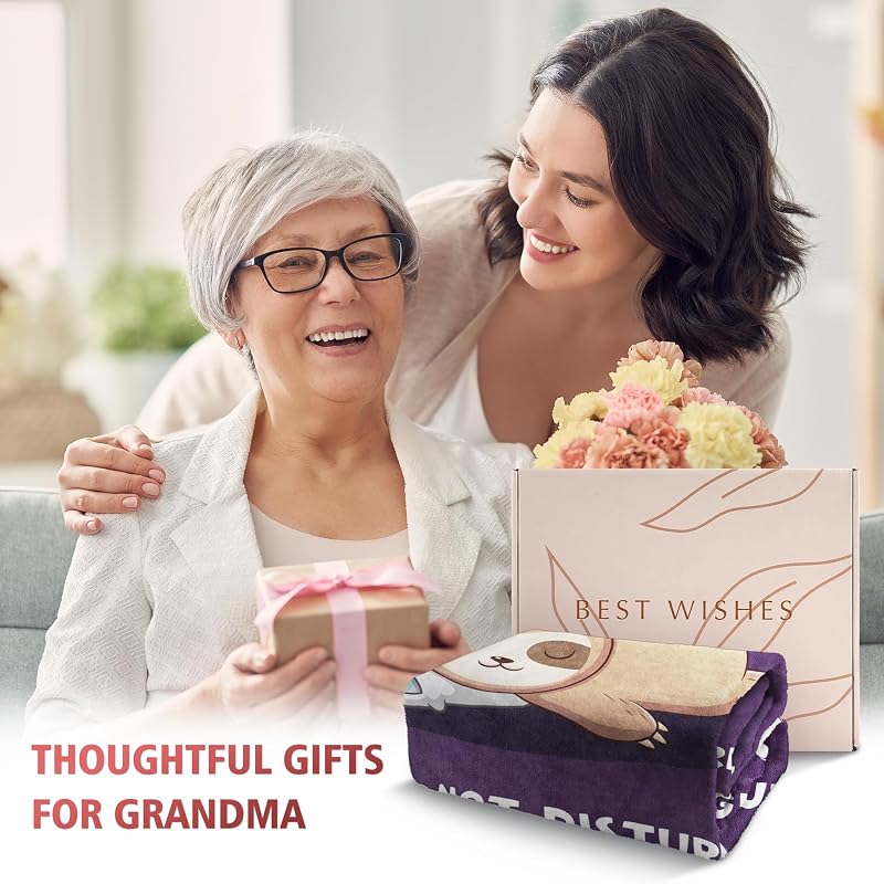 Grandma Is Charging Sloth Blanket 60x50 in Purple – Funny Gift for Grandma