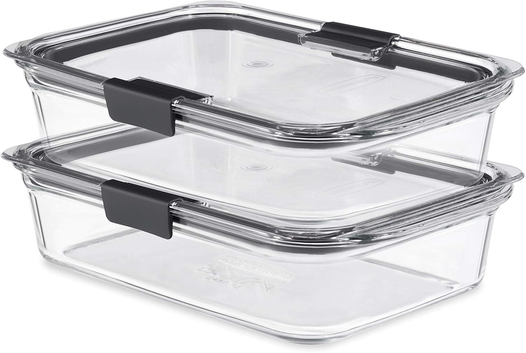 Rubbermaid Brilliance Glass Food Storage Containers - 8-Piece Set, BPA-Free, Leak-Proof, Clear/Grey