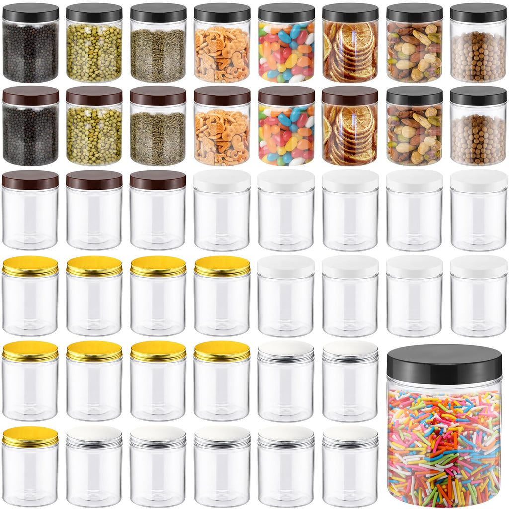Mifoci 50 Pcs 16 oz Clear Plastic Jars with Lids PET Plastic Candy Mason Jars Containers Reusable Empty Storage Gift for Dry Food Storage Cookie Honey, 5 Colors