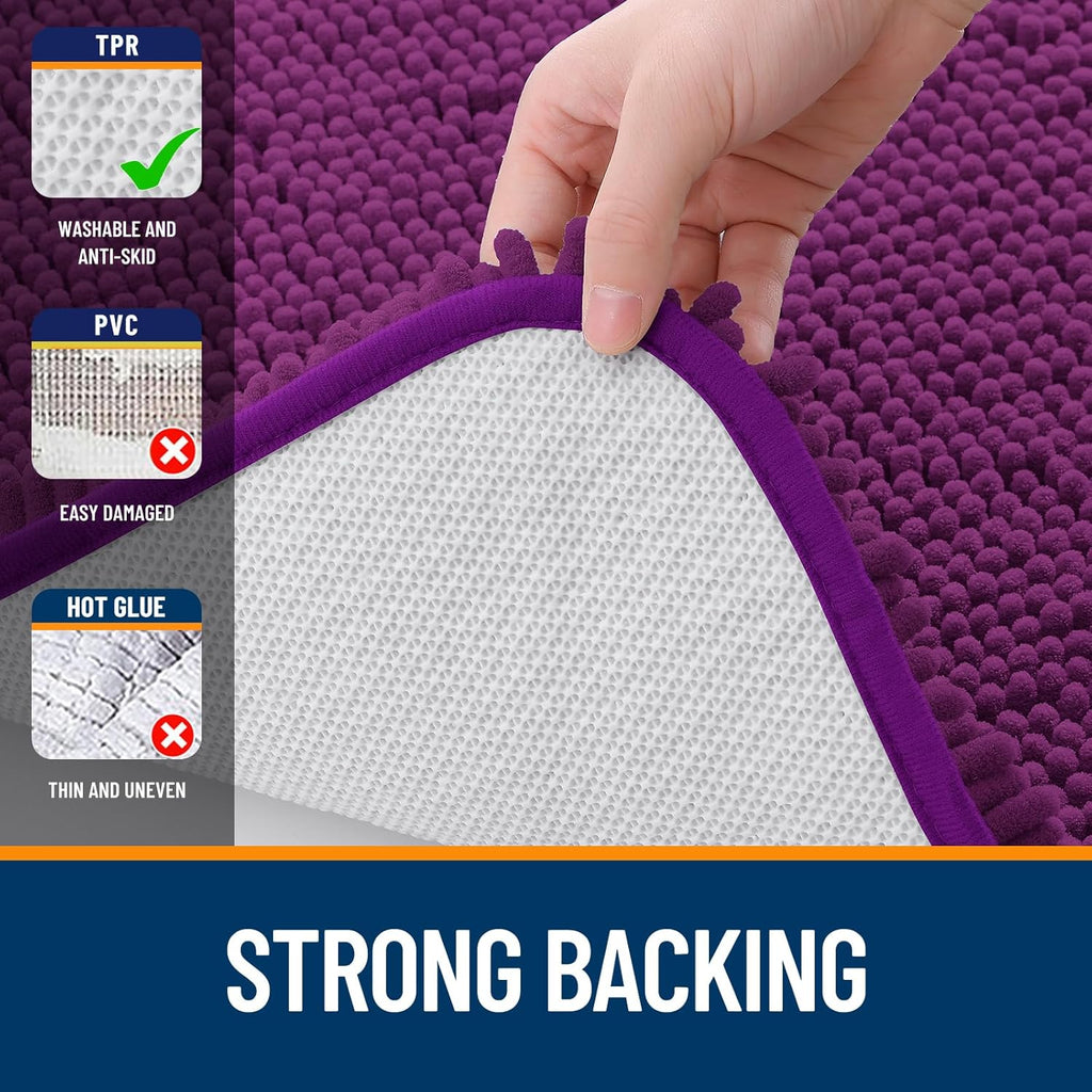 OLANLY U-Shaped Toilet Rug - Extra Soft Chenille Bathroom Mat, Quick-Dry & Non-Slip - 24x20, Purple