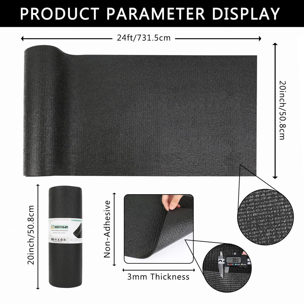 Foam Toolbox Liner Drawer Mat 1/8 Inch Thick X 20 Inch Wide X 24 Ft Long Black, No Slip for Protecting Cabinet, Garage, Cart, Tool Box