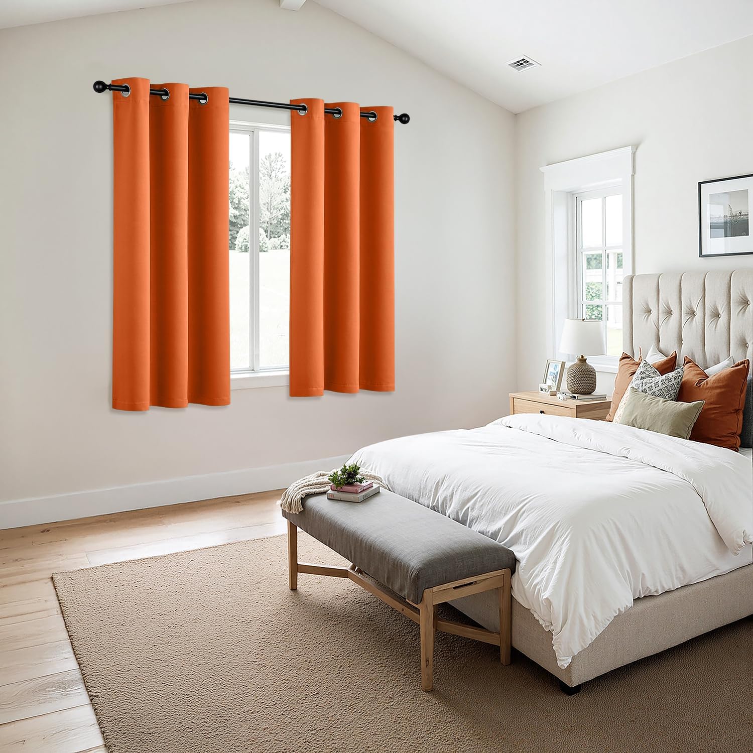 MIULEE Orange Blackout Curtains - Thermal Insulated Room Darkening Drapes | 40 x 45 Inches, 2 Panels