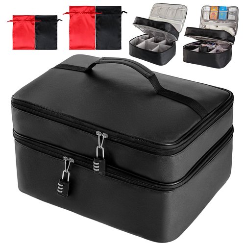 Turesmith Lockable Adult Toy Storage Bag - Large 15.7" x 10.2" x 8.7" Premium Faux Leather, Soft & Durable, Discreet Adult Toy Organizer with Dividers, Includes 2 Locks & 4 Bags