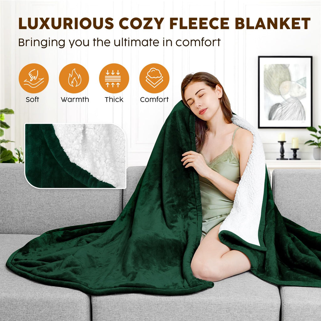 HYLEORY Heated Electric Blanket Queen 84"x90" Soft Fleece & Flannel with 5 Heating Levels & 10 Hours Timer Auto Shutt Off, ETL Certified, Washable，Heated Blanket for Body-Dark Green