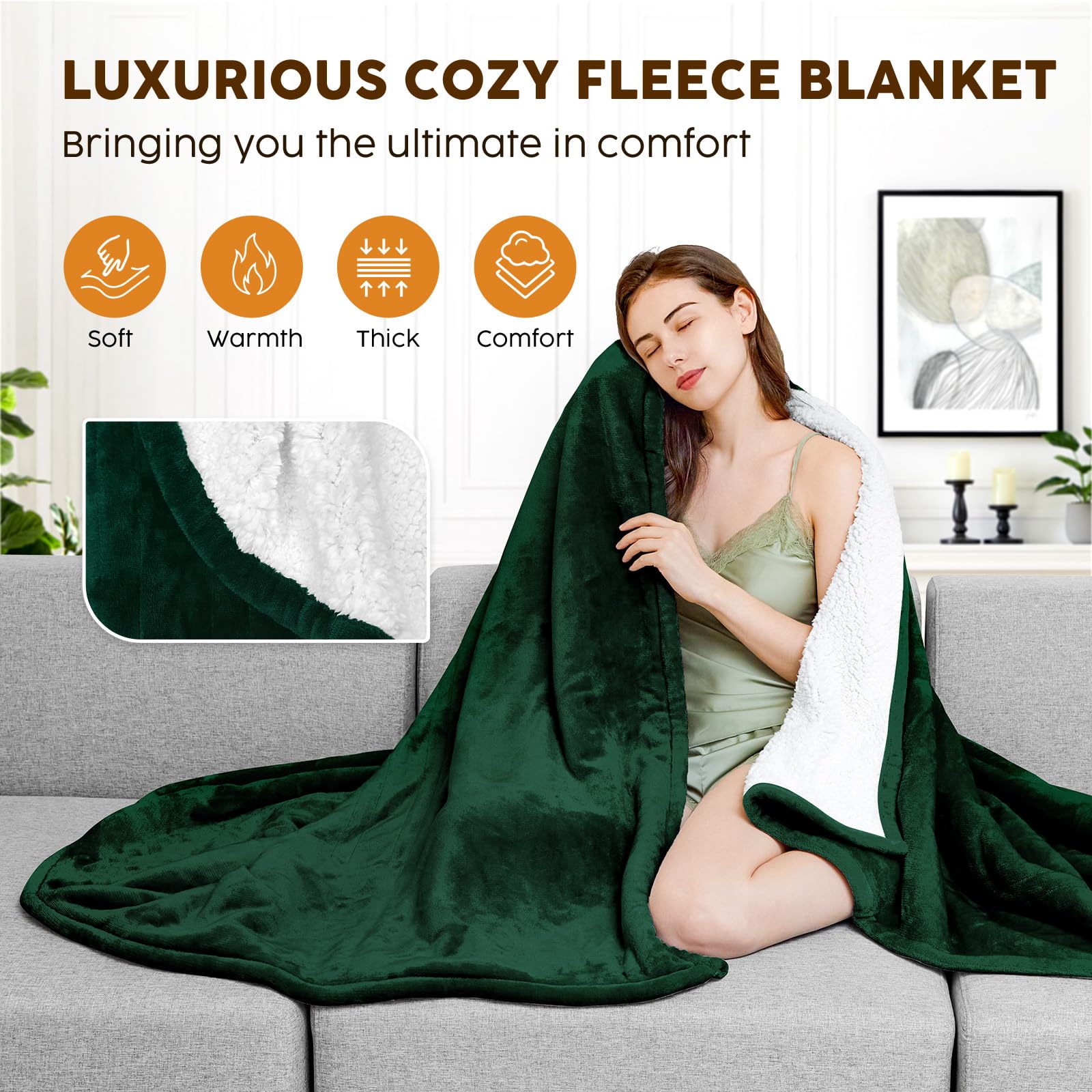HYLEORY Heated Electric Blanket Queen 84"x90" Soft Fleece & Flannel with 5 Heating Levels & 10 Hours Timer Auto Shutt Off, ETL Certified, Washable，Heated Blanket for Body-Dark Green