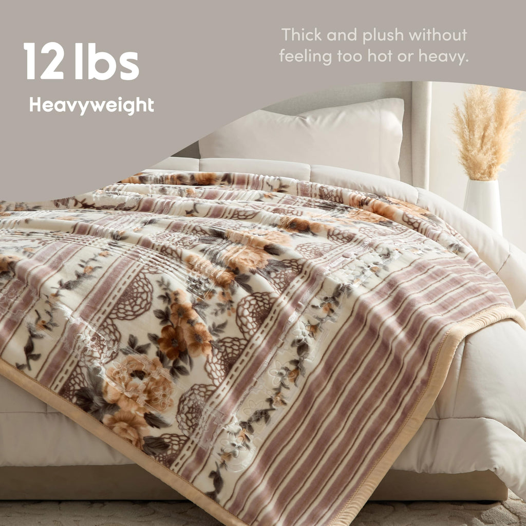Nestl Korean Mink Blanket King Size - 12 Lbs Velvet Fleece Korean Blanket - 2 Ply Warm & Thick Winter Blanket - Wrinkle & Fade Resistant - 87 x 94 Inches (Beige)
