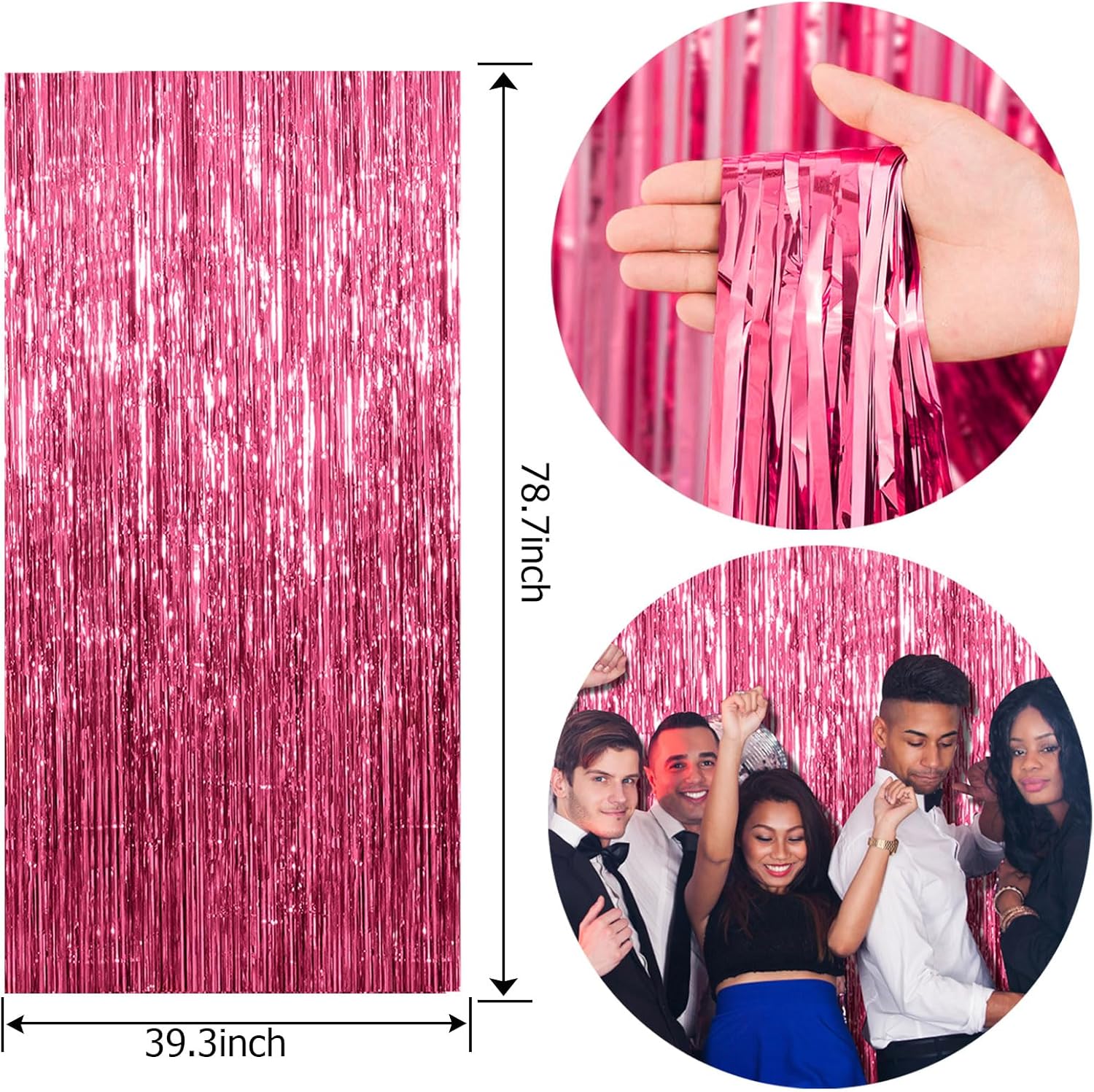 Skiennix Pink Metallic Foil Curtain Backdrop - 5 Pack Tinsel Fringe for Parties & Celebrations