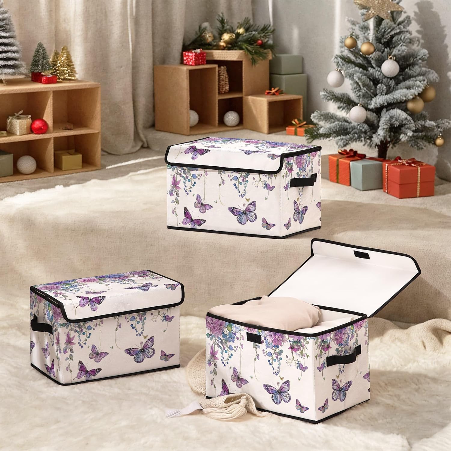 Skiennix Stackable Clothes Storage Bins - Lidded Organizers for Home & Office | 3-Pack Fabric Boxes