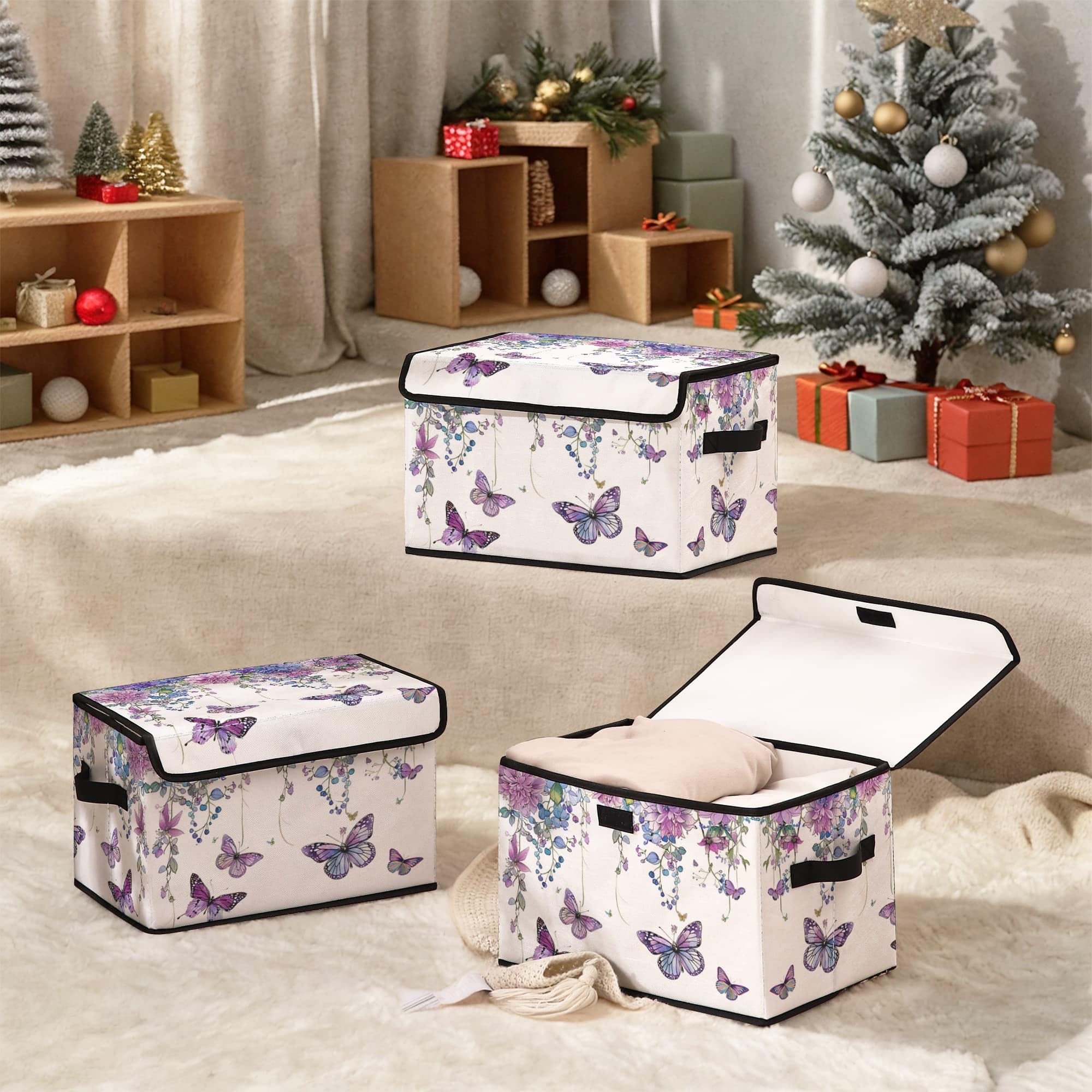 Dawuyu Stackable Clothes Storage Bins with Lids,Closet Organizers Fabric Box for Home and Office,Blanket Clothes Organizers,Under Bed Storage Containers 3 Pack.