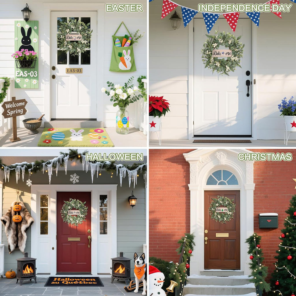 **SY Super Bang 20-Inch Artificial Eucalyptus Wreath - Interchangeable Seasonal Decor for Front Door**