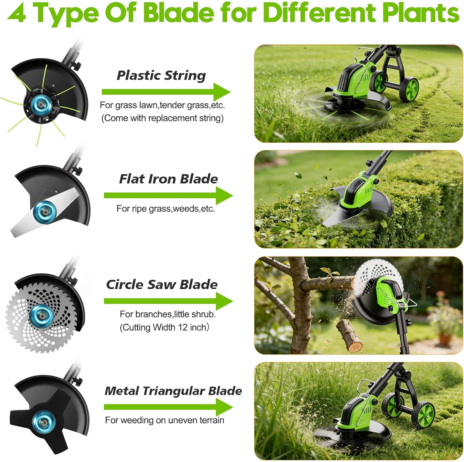 Skiennix 20000 RPM Electric Weed Wacker - Cordless 12" Brushless Trimmer with 4-in-1 Functionality & 2 Batteries