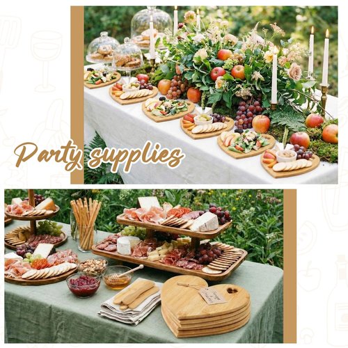 Nuenen 20 Pcs Mini Wooden Charcuterie Board Bulk, Small Wood Cutting Board for Crafts Laser Engraving with Knives Organza Bags Wedding Baby Shower Favors Gift (Heart,Bamboo Color)