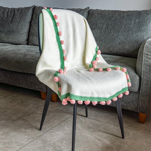 EIGHTOWN 43'' Crochet Pink Rose Bouquet Blanket Finished - Handmade Knitted Throw Blanket - Home Décor Ideal Gift for Mom - Mother's Day Birthday Valentine's Day (Pink Rose)