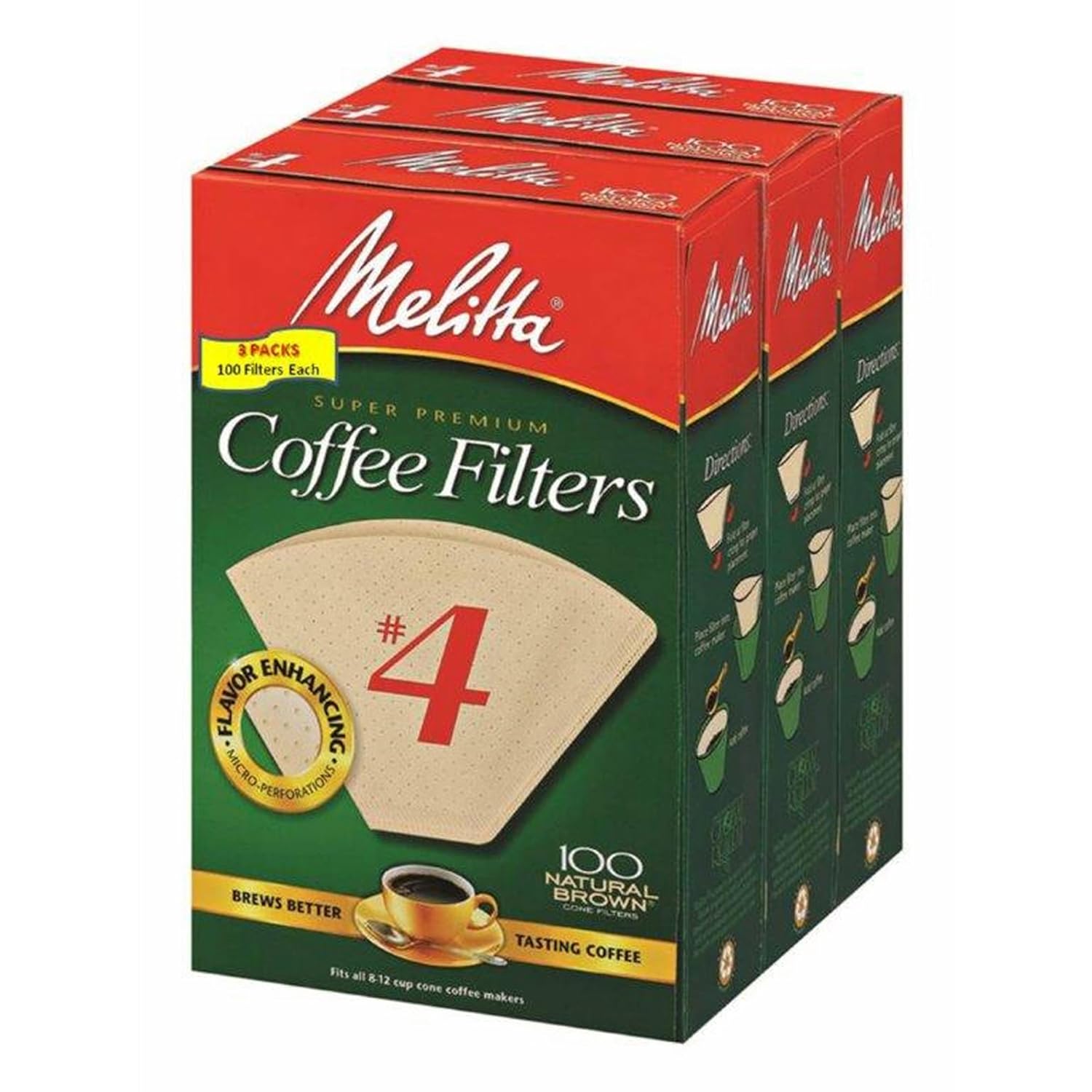 Melitta 300 Count #4 Cone Coffee Filters - Natural Brown, Perfect for Brewing Rich Flavor