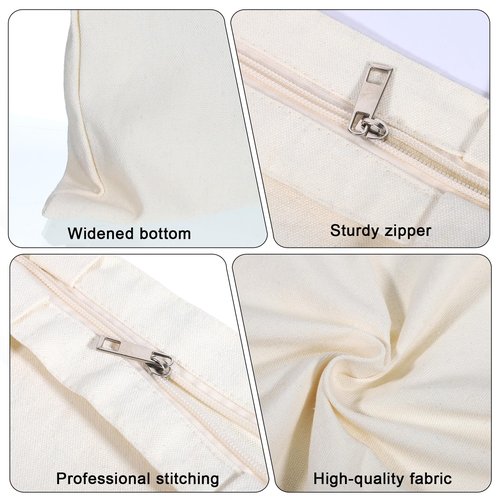 Blank Canvas Tote Bag for Women, Aesthetic Tote-Bag with Zipper Reusable Grocery Bag Aesthetic Totes-Bag with Handles Cotton Shopping Cloth-Bag for Crafts DIY Gift Advertising Promotion Activity