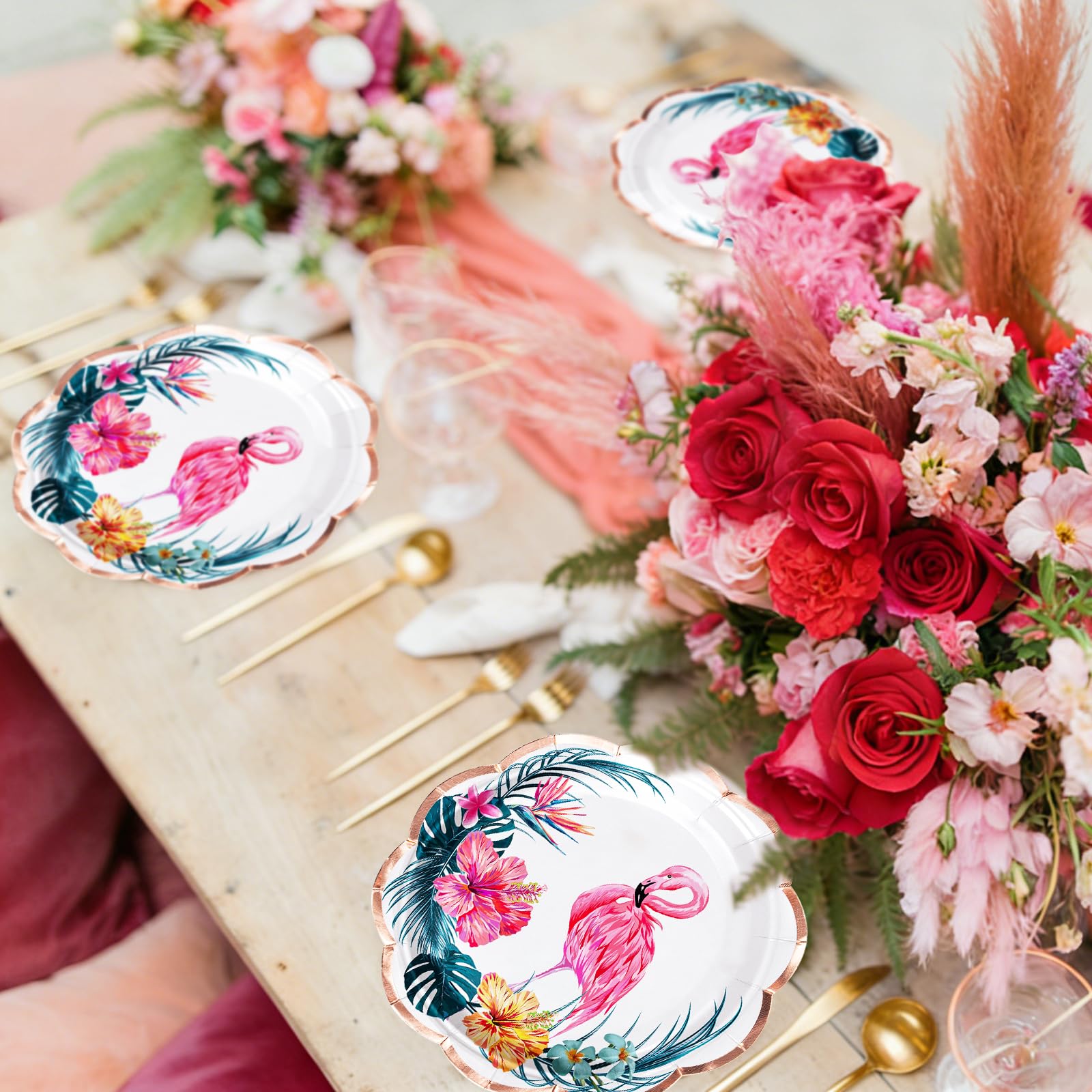 WRAPAHOLIC 25Pcs Summer Paper Plates - 7 Inch Pink Flamingo Disposable Plates Decorative Dinner Plates for Party Tableware Supplies Table Decor
