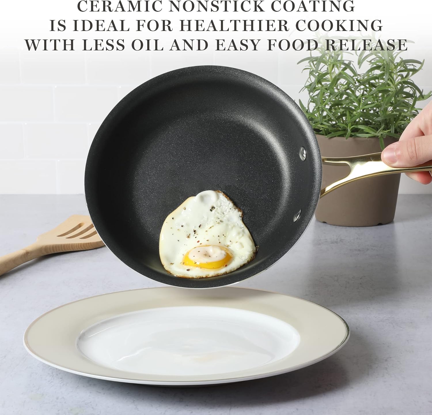 Martha Stewart Lockton 14-Piece Non-Stick Cookware Set - Heavy-Gauge Aluminum in Black with Gold Handles