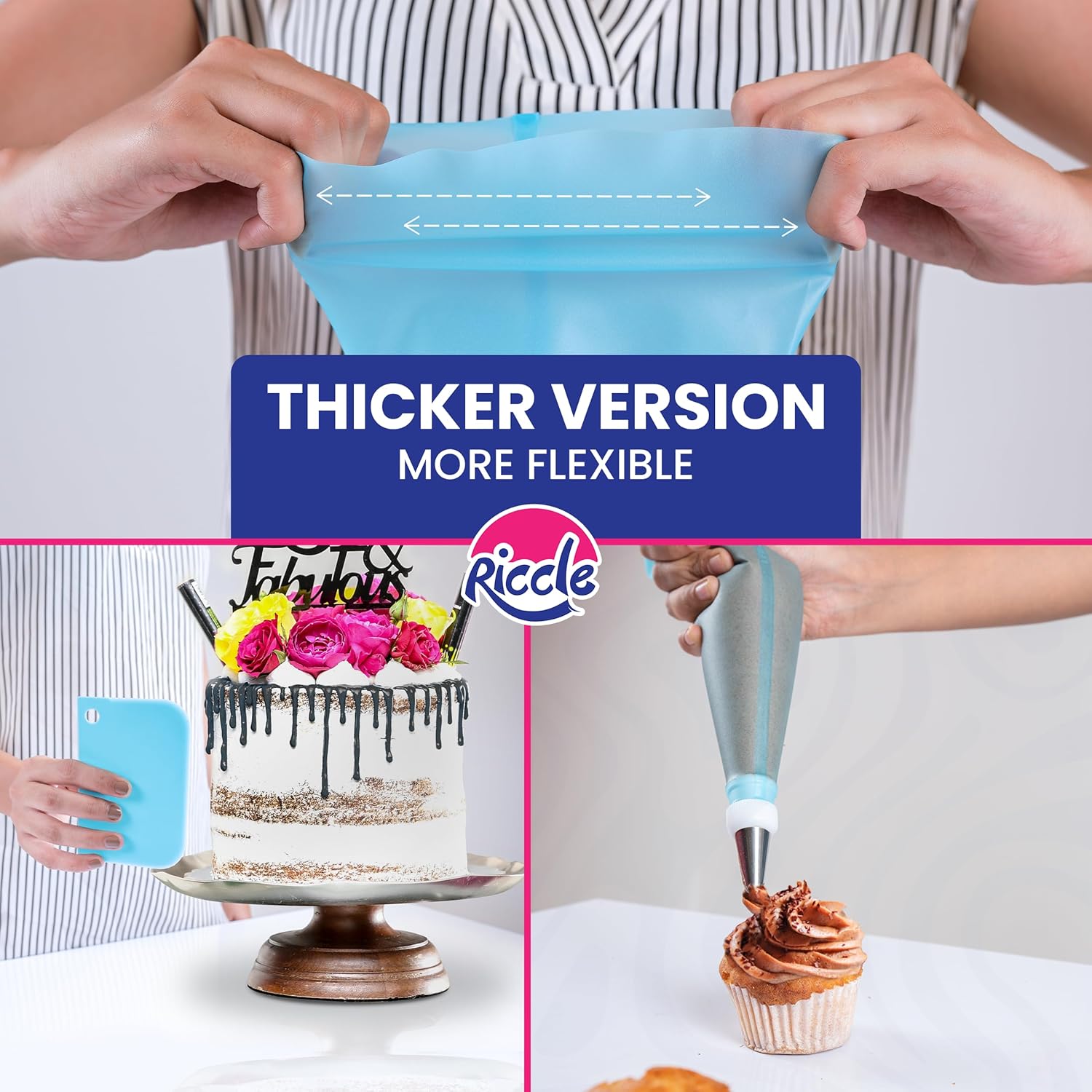 Riccle Cake Decorating Kit - 88 Pcs with Turntable, 50 Disposable Piping Bags, 24 Tips & More
