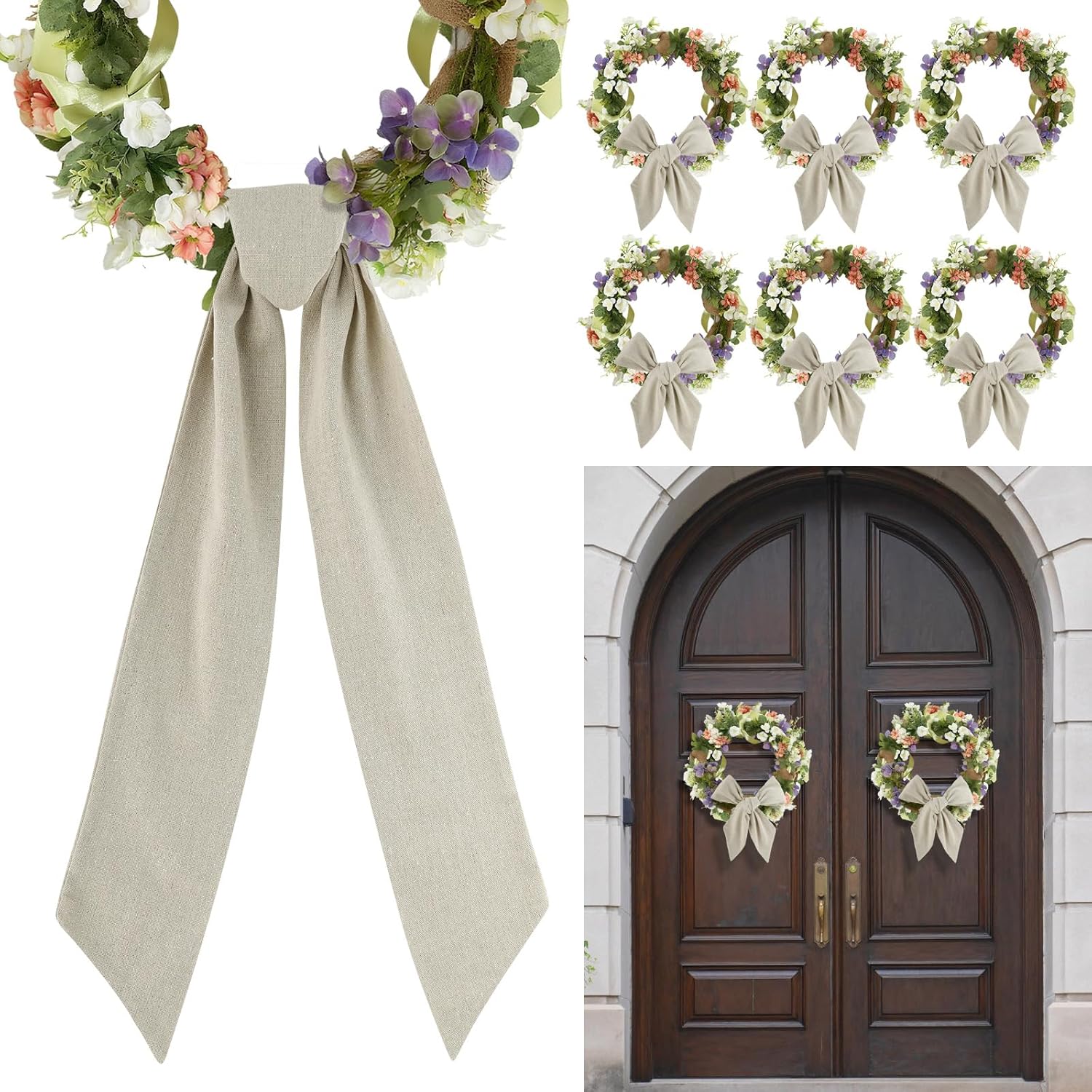 Regine Switzerland 6 Pcs Easter Wreath Sash - Beige Plain 5" W X 55" L for Front Door Decoration