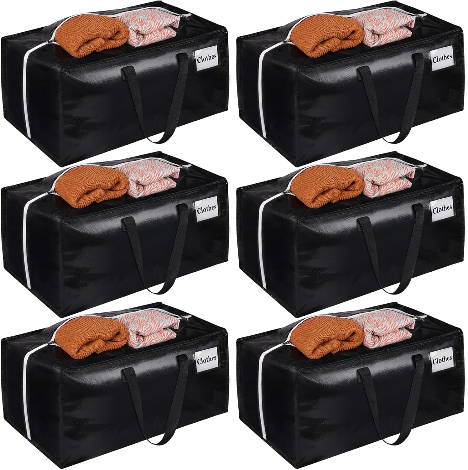 StorageRight Extra Large Moving Bags - Oversized Collapsible Storage Totes with Strong Handles & Zippers | 76L, 6-Pack for Packing & Space Saving