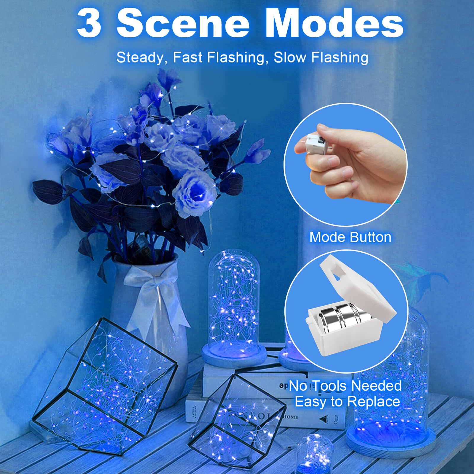 30 Pack Fairy Lights Battery Operated - 3 Speed Modes, 7Ft 20 LED String Twinkle Lights, Waterproof Copper Wire, Mini Firefly Light for Mason Jars Vases Christmas Decor, Multi-Colored