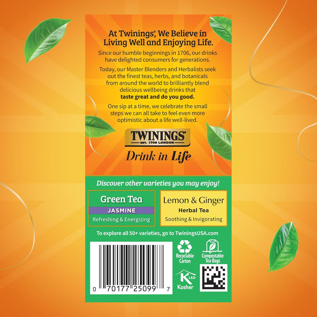 Twinings Green Tea - Zesty Lemon Flavor, Individually Wrapped, 20 Count (Pack of 6) - Enjoy Hot or Iced