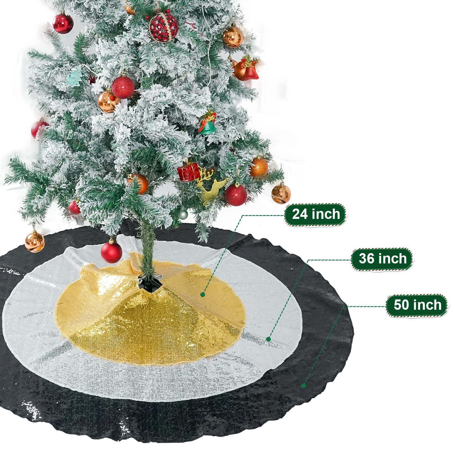 Poise3EHome Black Christmas Tree Skirt, 36 Inch Sparkle Sequin Mat for 6ft Tree Halloween Xmas Party Decor