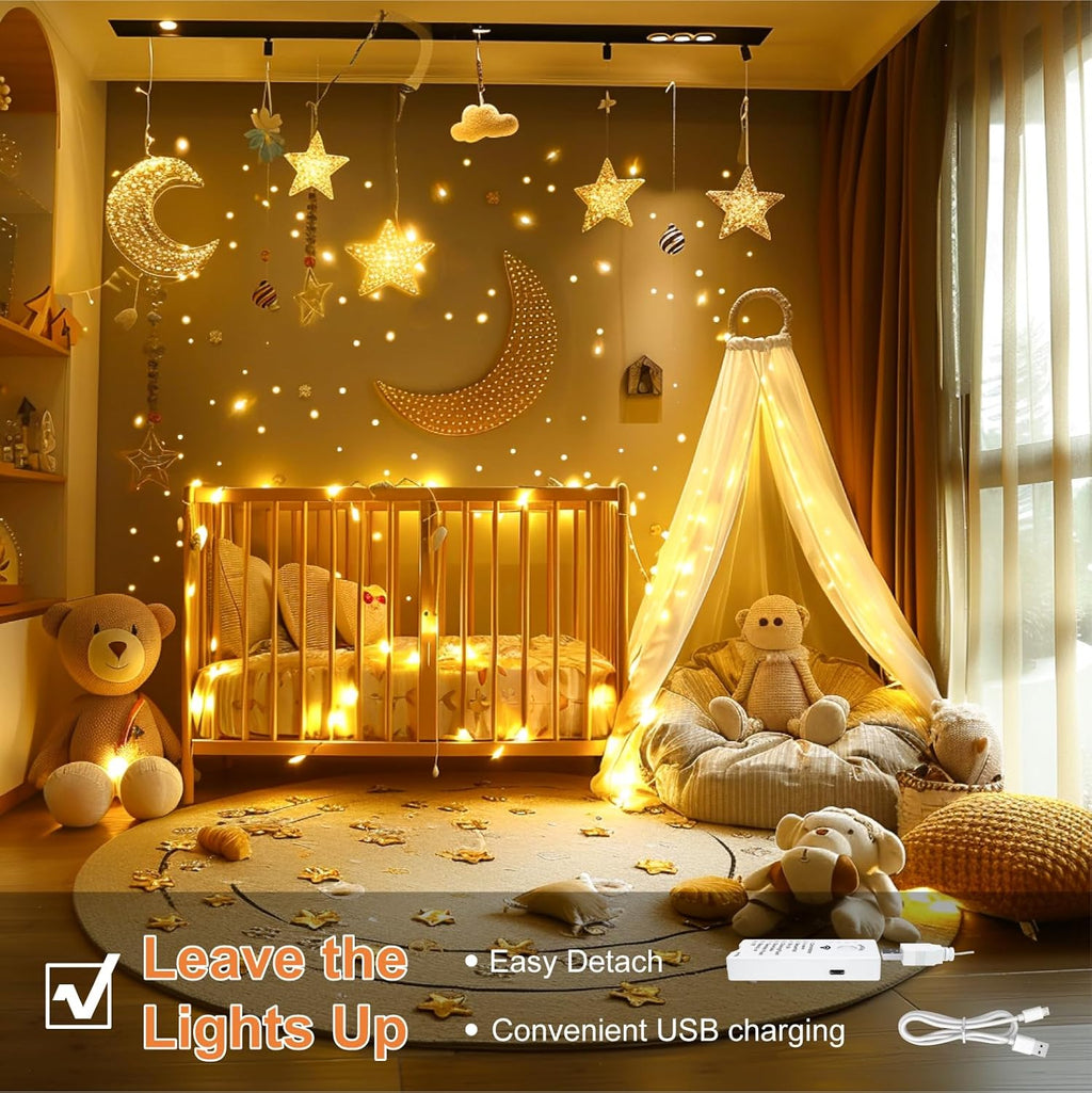 Skiennix 4 Pack Rechargeable Fairy Lights - 16FT 50 LED Indoor String Lights | 8 Modes & DIY Timer, Warm White