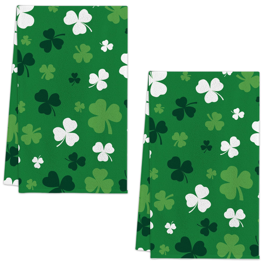 FUTBU St. Patrick's Kitchen Towels, Green Clover Shamrock Dish Towels Set of 2 for Bathroom Decorations, 18x26 Inch Farmhouse Holiday Spring Decoration