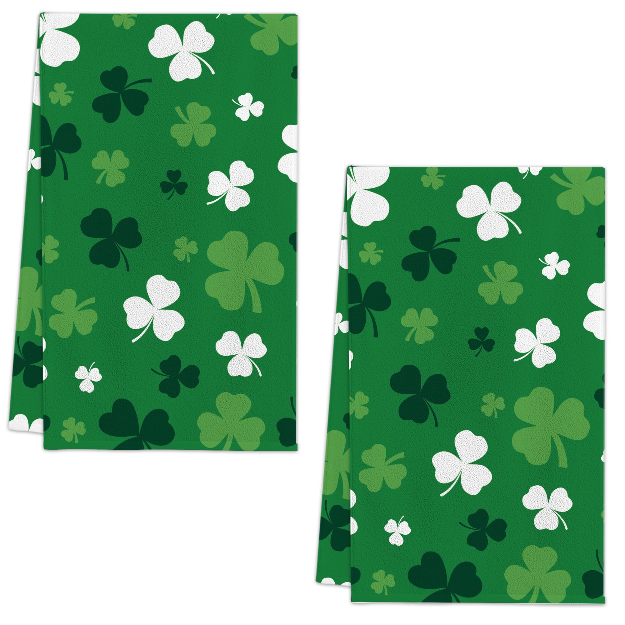 FUTBU St. Patrick's Kitchen Towels, Green Clover Shamrock Dish Towels Set of 2 for Bathroom Decorations, 18x26 Inch Farmhouse Holiday Spring Decoration