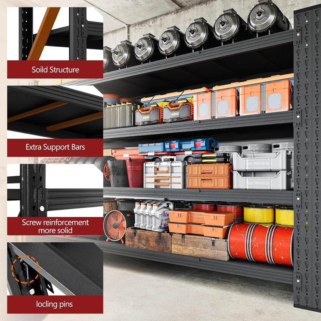 RAVIGIN Heavy Duty Metal Garage Shelving - Adjustable 5000LBS Storage Unit | 71" W x 24" D x 70" H, Black