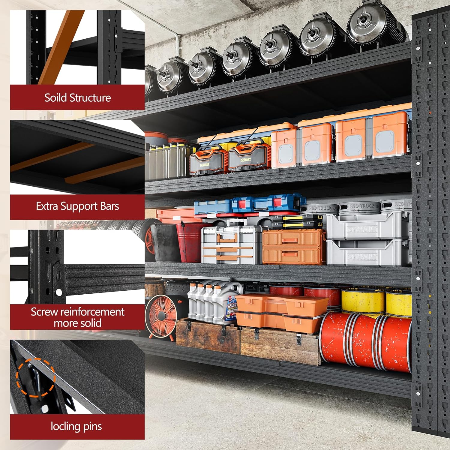 RAVIGIN Heavy Duty Metal Garage Shelving - Adjustable 5000LBS Storage Unit | 71" W x 24" D x 70" H, Black