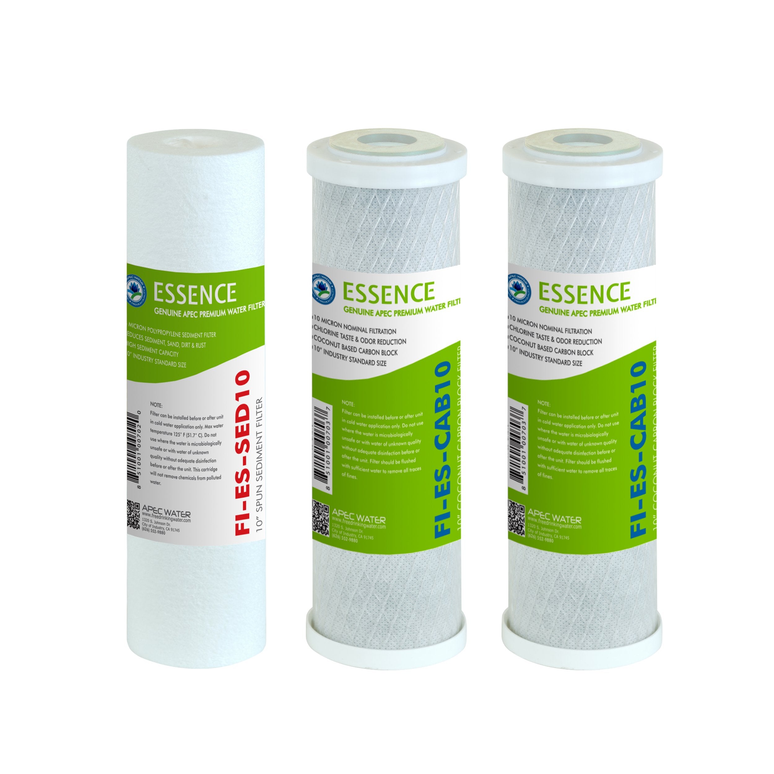 APEC MEM-ES-50 50 GPD Membrane Filter for Reverse Osmosis System and FI-ES-TCR-QC 10" High Capacity Inline Carbon Filter, White