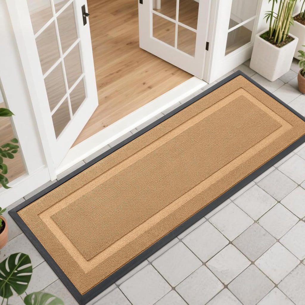 OLANLY Waterproof Front Door Mat - All-Season Natural Rubber Doormat, Easy Clean, 47x17, Butter Yellow