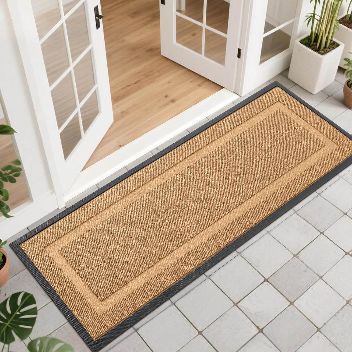 OLANLY Waterproof Front Door Mat - All-Season Natural Rubber Doormat, Easy Clean, 47x17, Butter Yellow